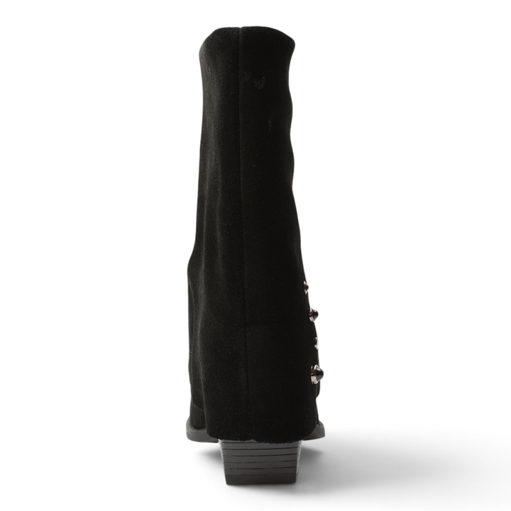 ada-shoes.ro Anna Viotti black suede western-style boots with metallic side details and a stable block heel