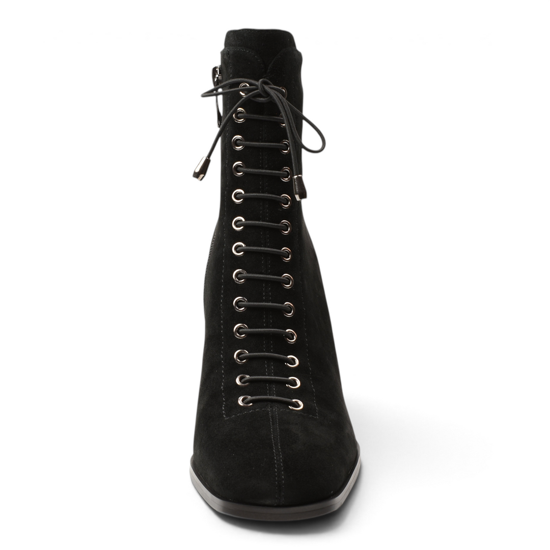 ada-shoes.ro Anna Viotti black suede lace-up stiletto ankle boots with silver eyelets