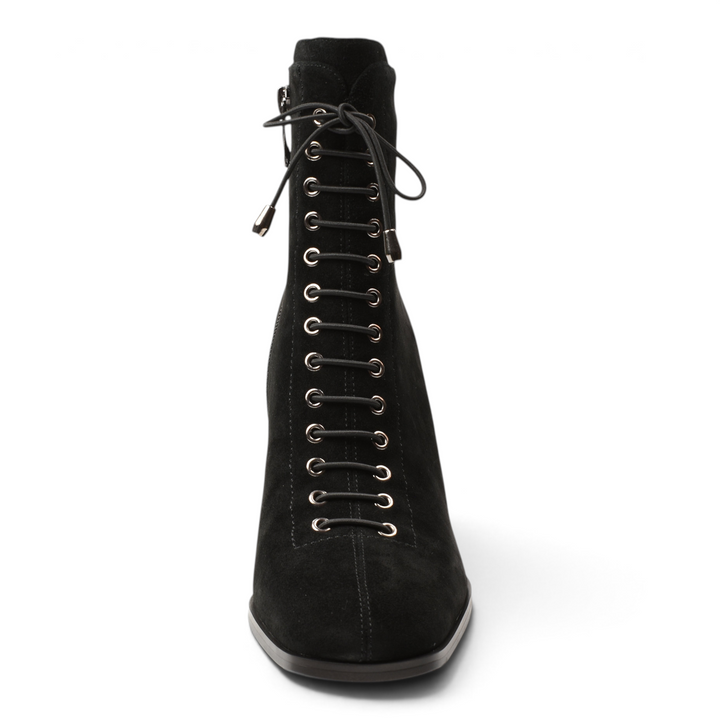 ada-shoes.ro Anna Viotti black suede lace-up stiletto ankle boots with silver eyelets