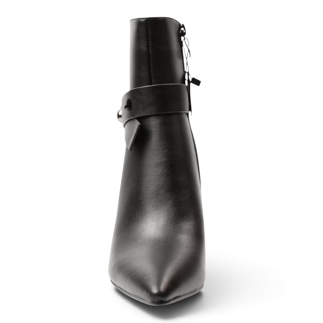 ada-shoes.ro Anna Viotti black leather stiletto ankle boots with a decorative strap and pointed toe design