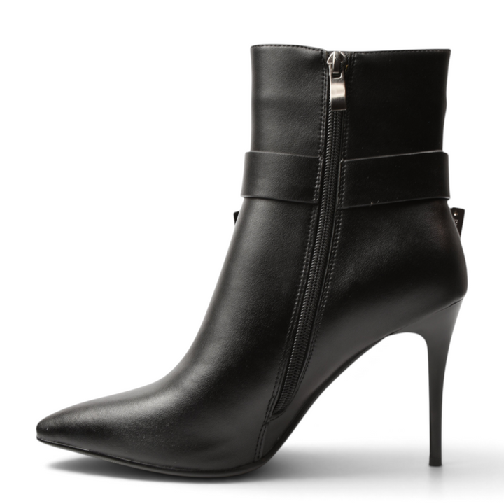 ada-shoes.ro Anna Viotti black leather stiletto ankle boots with side zipper and pointed toe