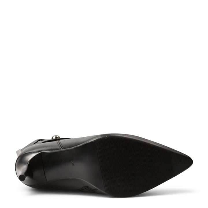 ada-shoes.ro Anna Viotti black leather stiletto ankle boot sole view showing textured grip and slim heel