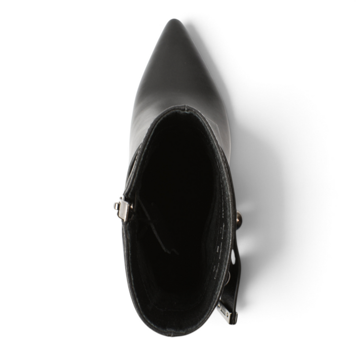 ada-shoes.ro Anna Viotti black leather stiletto ankle boots with pointed toe and side zipper closure