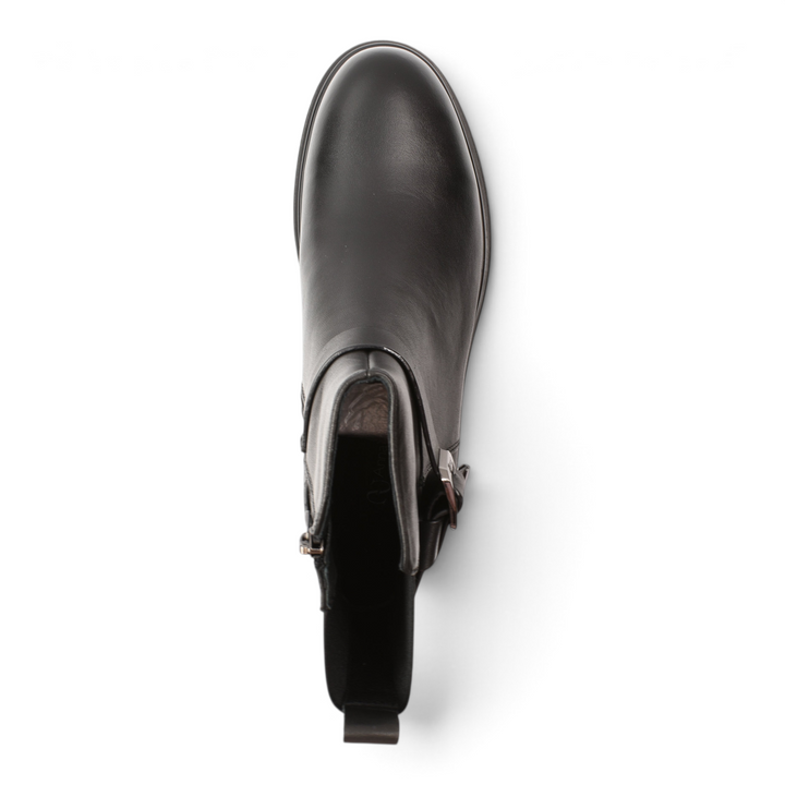 ada-shoes.ro Anna Viotti black leather ankle boots with a rounded toe, side zipper, and stable low heel.