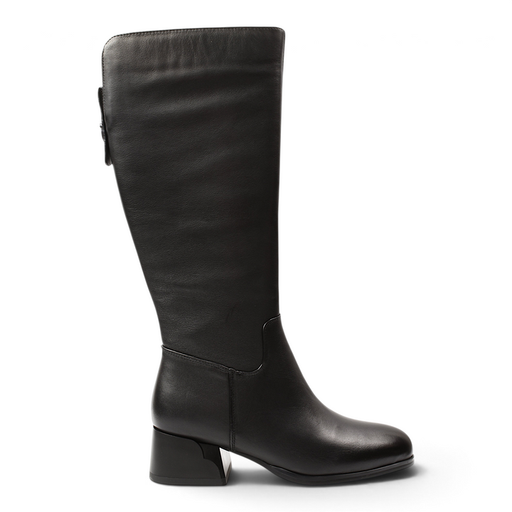 ada-shoes.ro black leather knee-high boots with a stable block heel and elegant western-inspired design