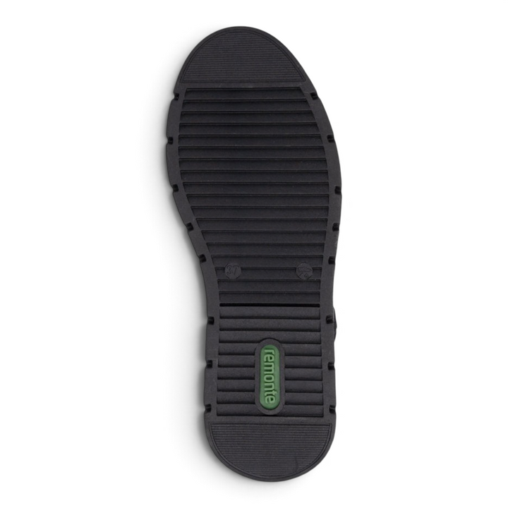 ada-shoes.ro Remonte black rubber boot sole with anti-slip tread pattern and brand logo