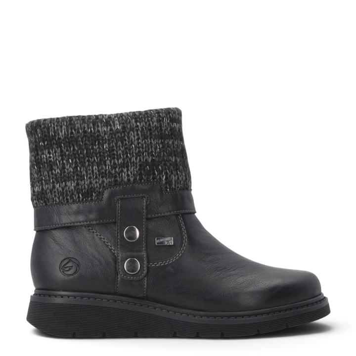 ada-shoes.ro Remonte black leather ankle boots with a grey knit cuff and RemonteTEX waterproof membrane