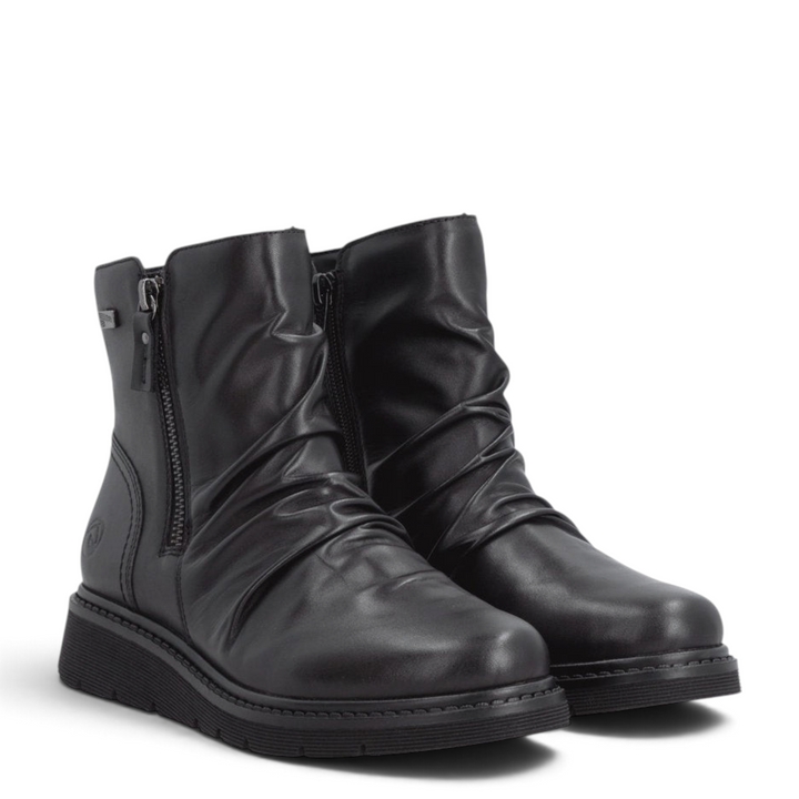 ada-shoes.ro Remonte D3981-00 black leather ankle boots with slouchy design, dual side zippers, and remonteTEX membrane