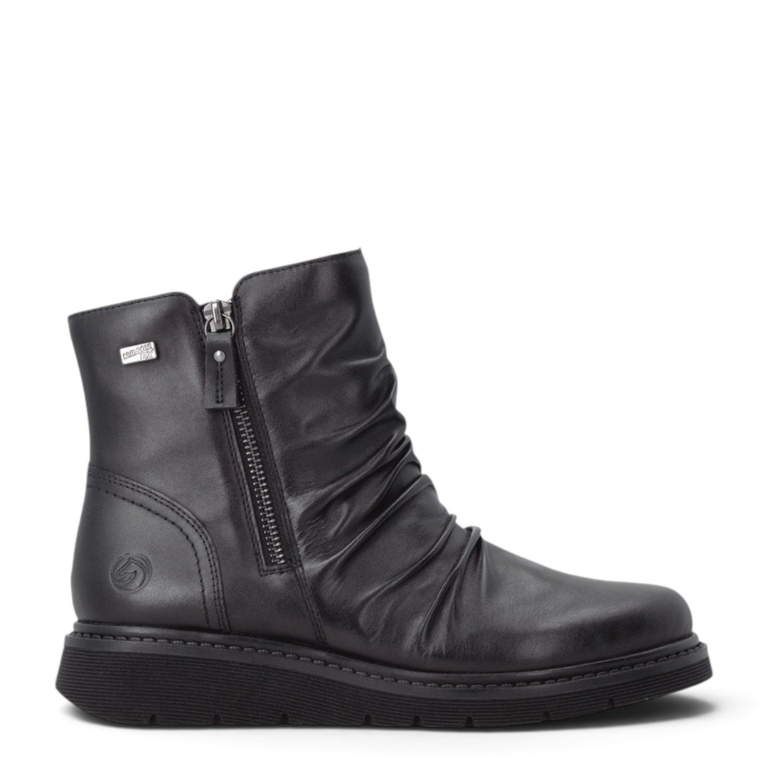 ada-shoes.ro Remonte D3981-00 black leather ankle boots with slouchy design, side zippers, and remonteTEX membrane.
