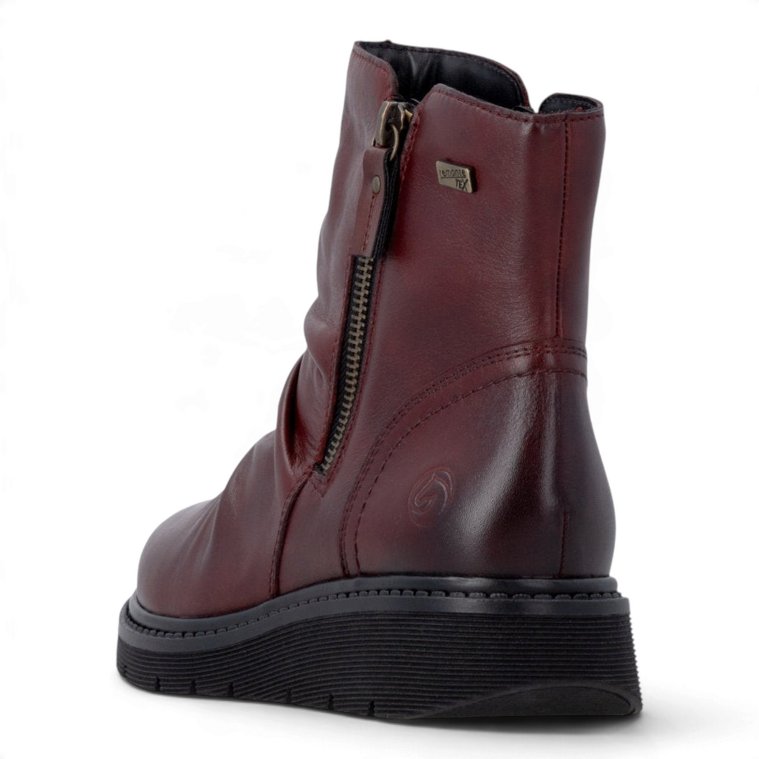ada-shoes.ro Remonte slouchy ankle boots in burgundy faux leather with side zippers and remonteTEX waterproof membrane