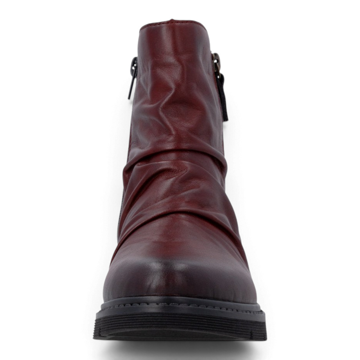 ada-shoes.ro Remonte slouchy ankle boots in burgundy faux leather with remonteTEX waterproof membrane and side zippers