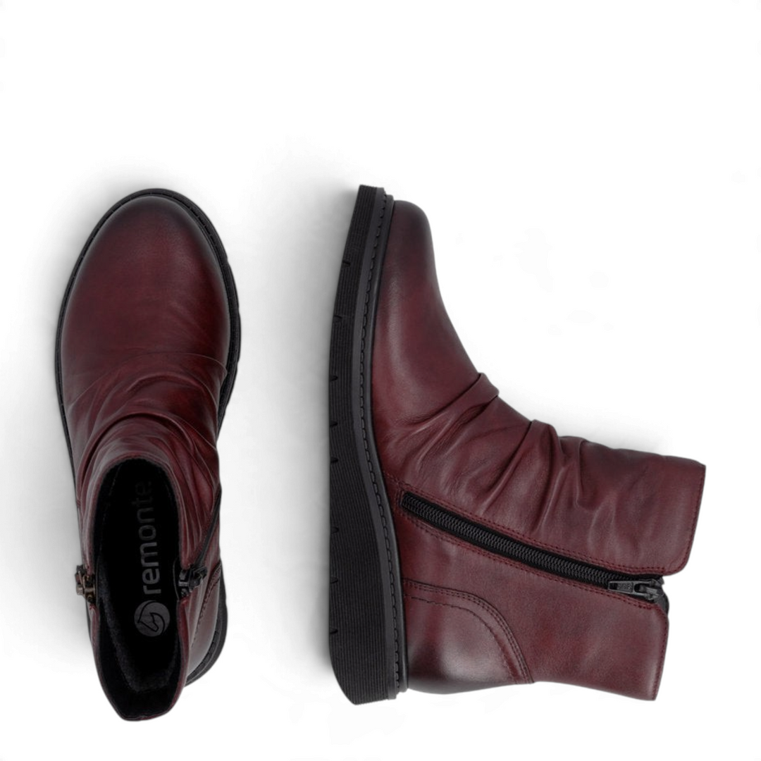 ada-shoes.ro Remonte slouchy bordeaux ankle boots with remonteTEX membrane and side zippers on a white background