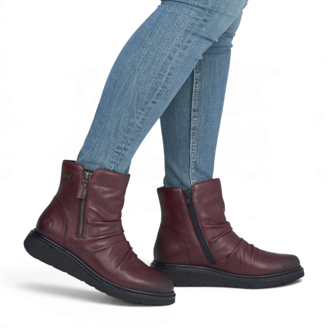 ada-shoes.ro Remonte slouchy ankle boots in burgundy faux leather with remonteTEX waterproof membrane and side zippers