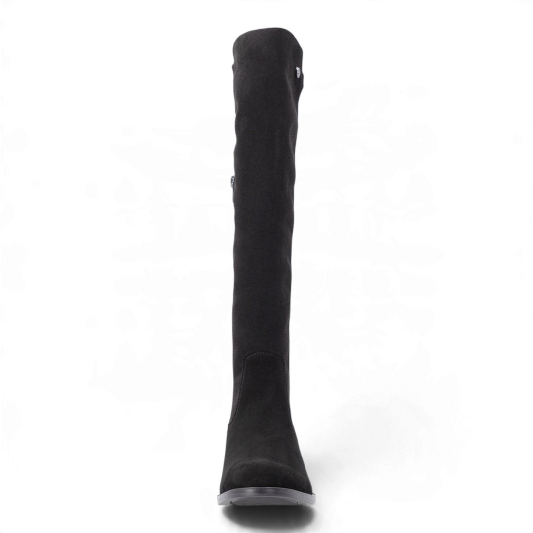 ada-shoes.ro black over-the-knee boots with a low block heel and elasticated shaft for a comfortable fit