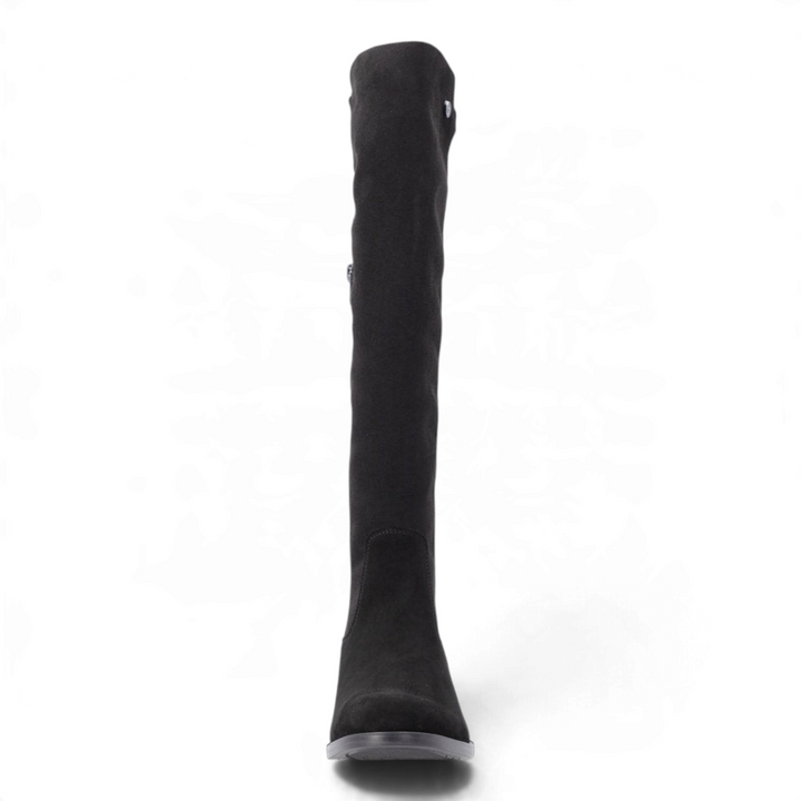 ada-shoes.ro black over-the-knee boots with a low block heel and elasticated shaft for a comfortable fit