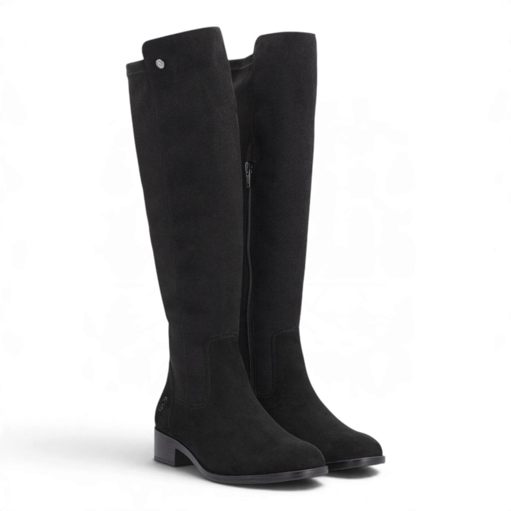 ada-shoes.ro Rieker black over-the-knee boots with a low block heel and side zipper for a comfortable fit