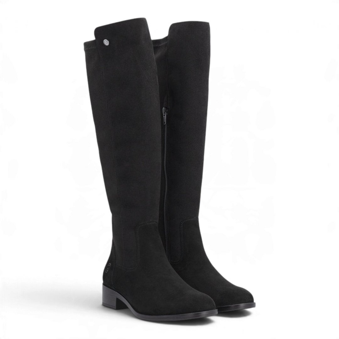 ada-shoes.ro Rieker black over-the-knee boots with a low block heel and side zipper for a comfortable fit