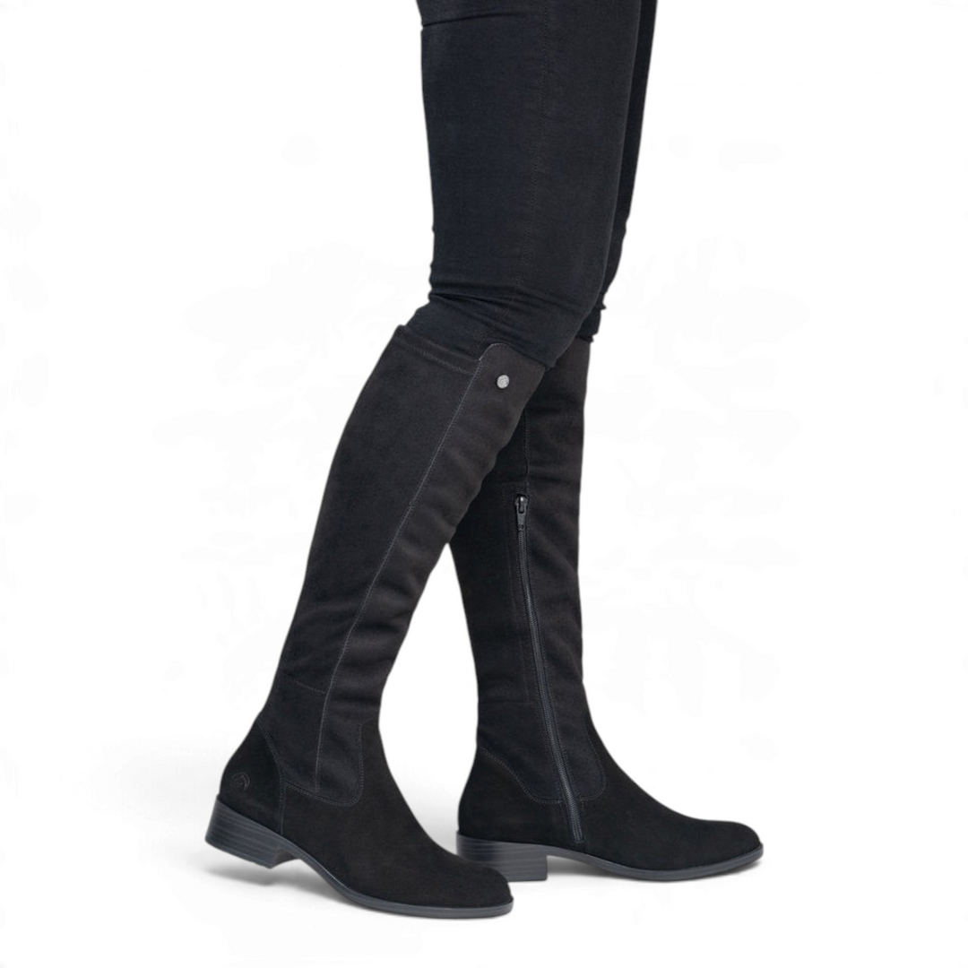 ada-shoes.ro black over-the-knee boots with a low block heel, side zipper, and elastic back for a comfortable fit