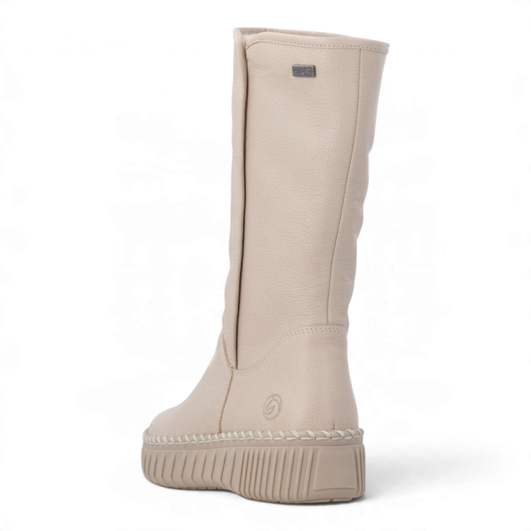 ada-shoes.ro Remonte beige waterproof winter boots with thick platform sole and decorative hand-stitched detail