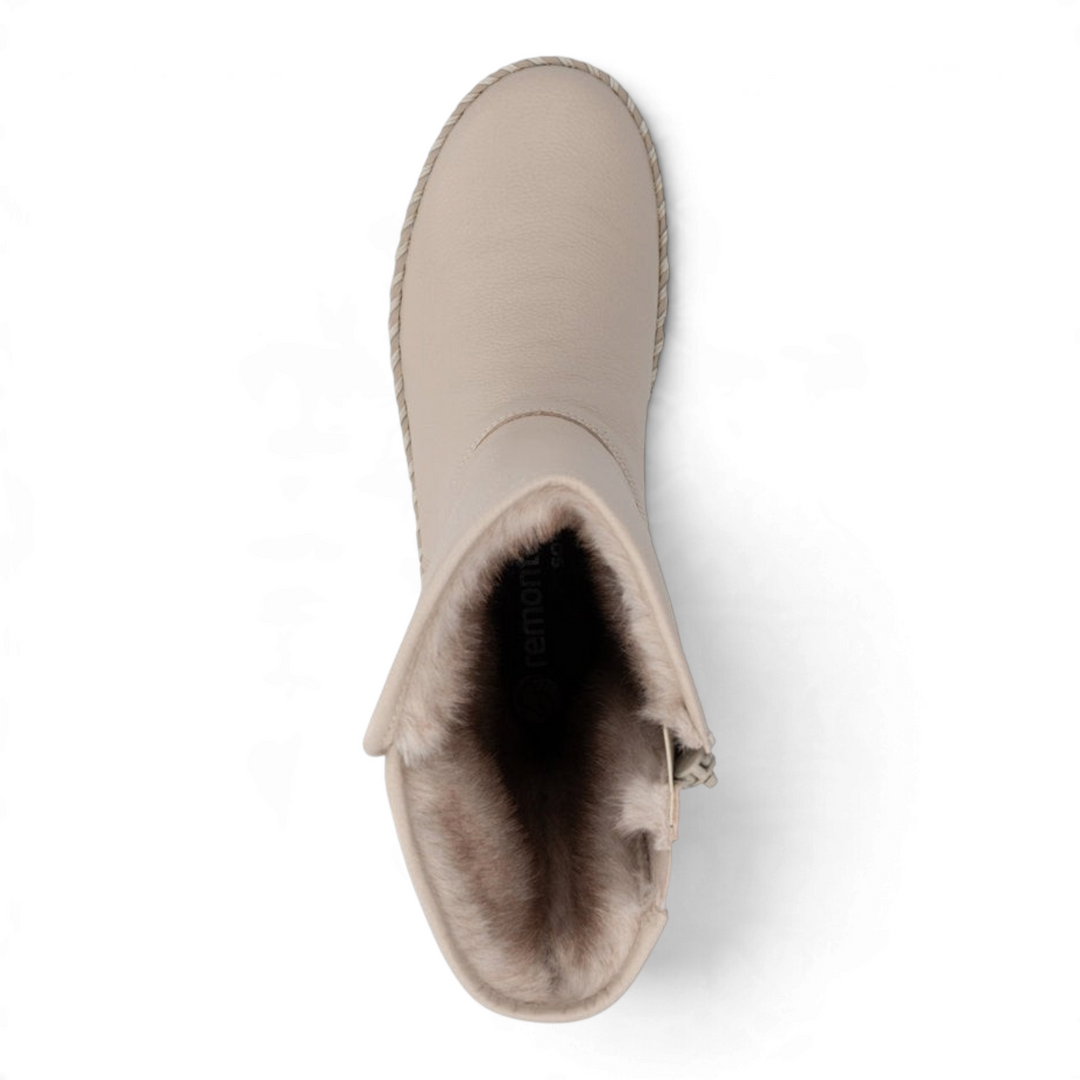 ada-shoes.ro Remonte beige faux leather winter boots with warm faux fur lining and side zipper, top view