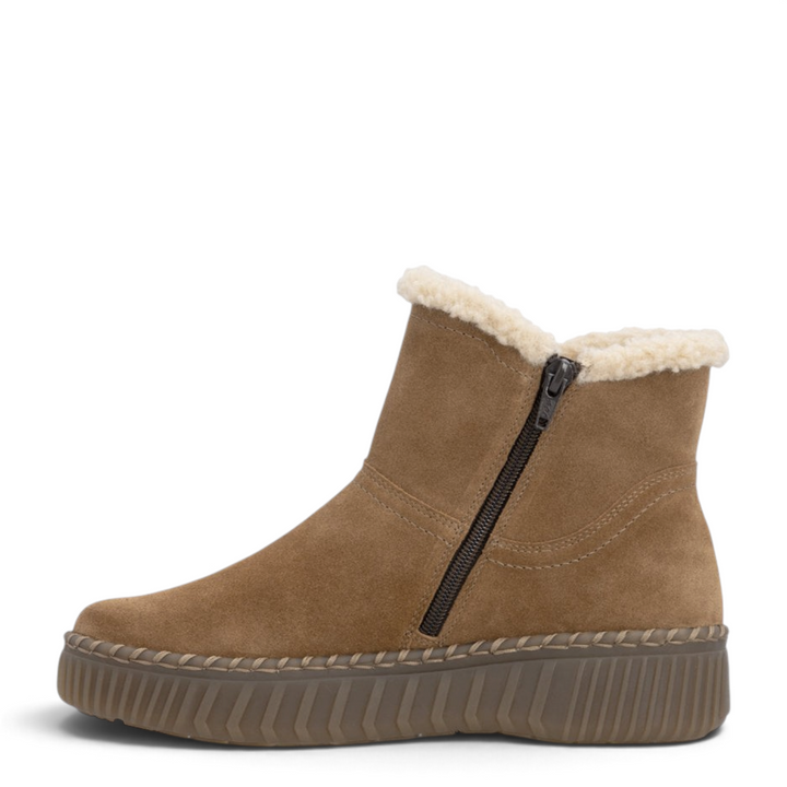 ada-shoes.ro Remonte D4A73-24 brown suede winter ankle boots with faux fur trim and side zipper