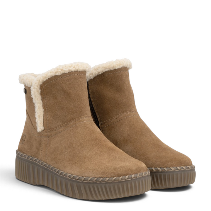 ada-shoes.ro Remonte D4A73-24 brown suede winter ankle boots with faux fur trim and thick ridged sole