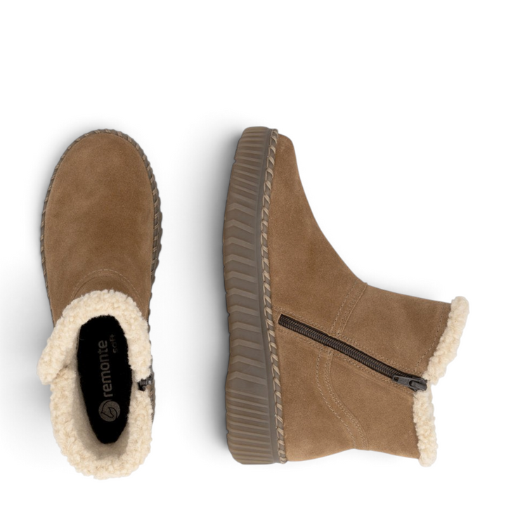ada-shoes.ro Remonte D4A73-24 brown suede winter ankle boots with faux fur lining and side zipper