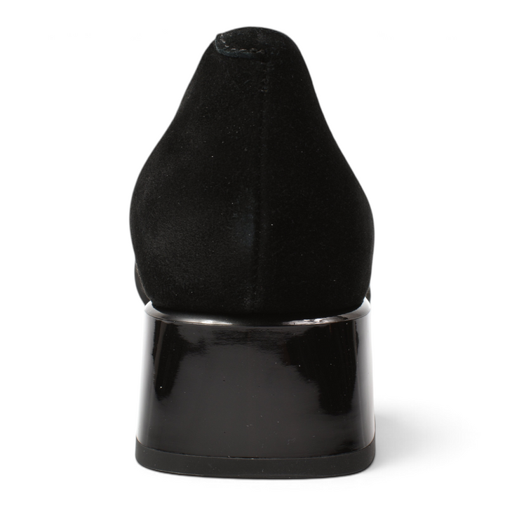 ada-shoes.ro Epica black suede elegant shoes with a low block heel, back view