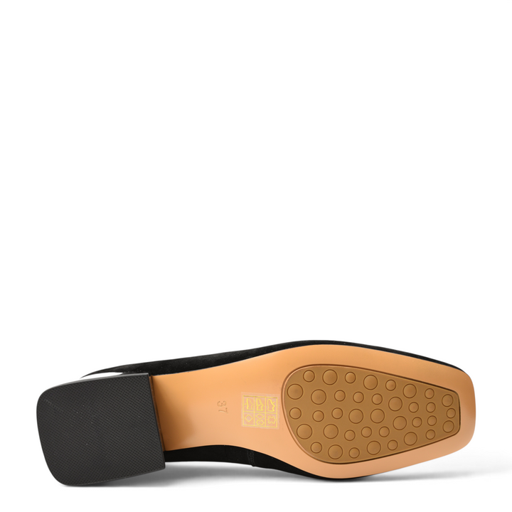 ada-shoes.ro Epica black suede elegant shoe with a textured rubber sole and low block heel