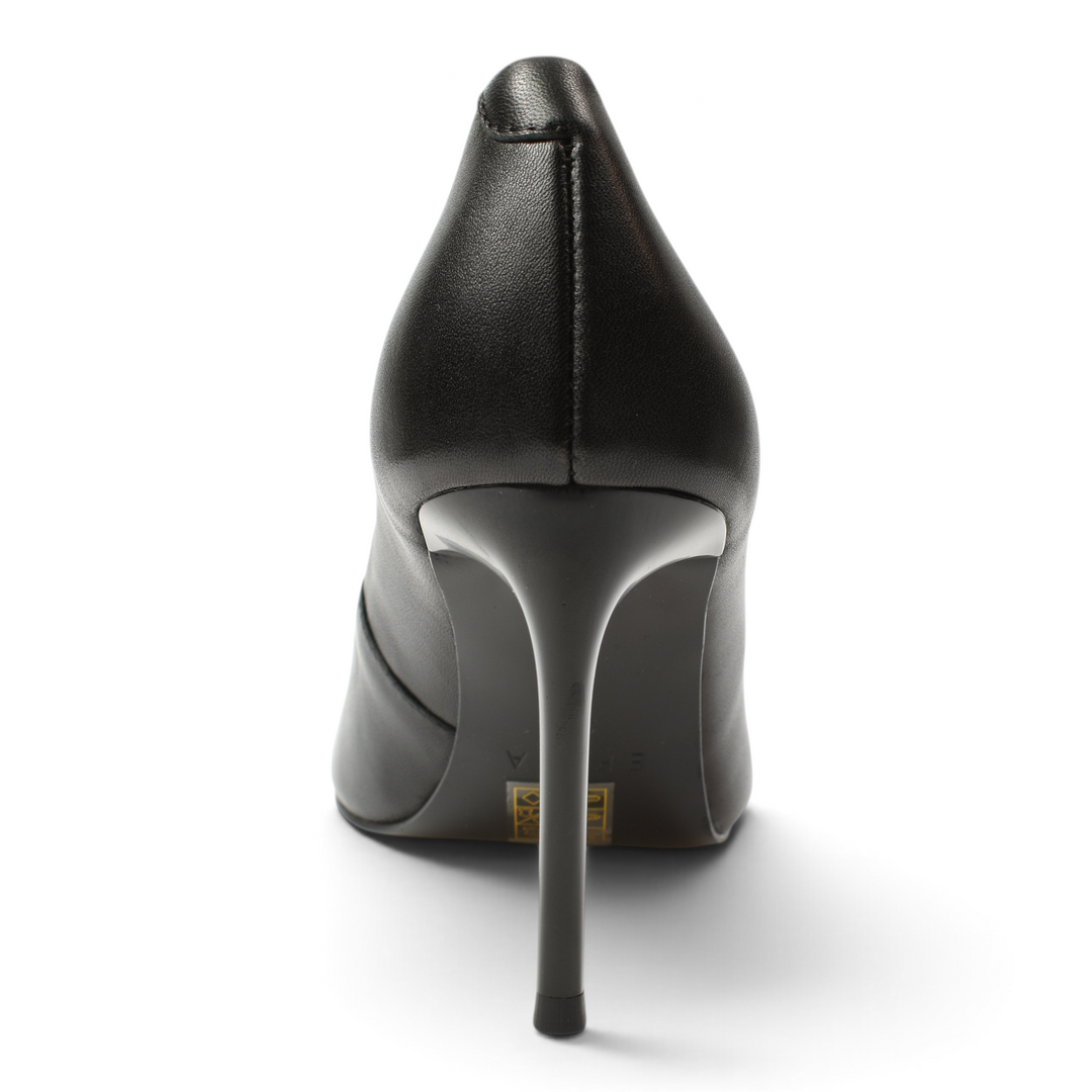 Back view of black leather Epica stiletto heels from ada-shoes.ro with a slim high heel
