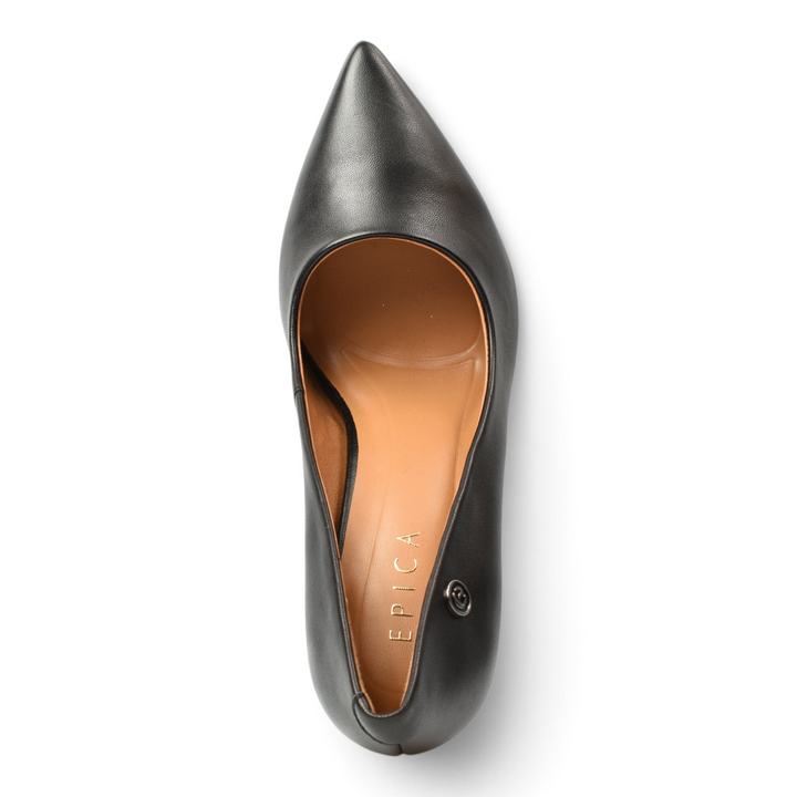 ada-shoes.ro Epica black leather pointed toe stiletto heels with tan interior lining