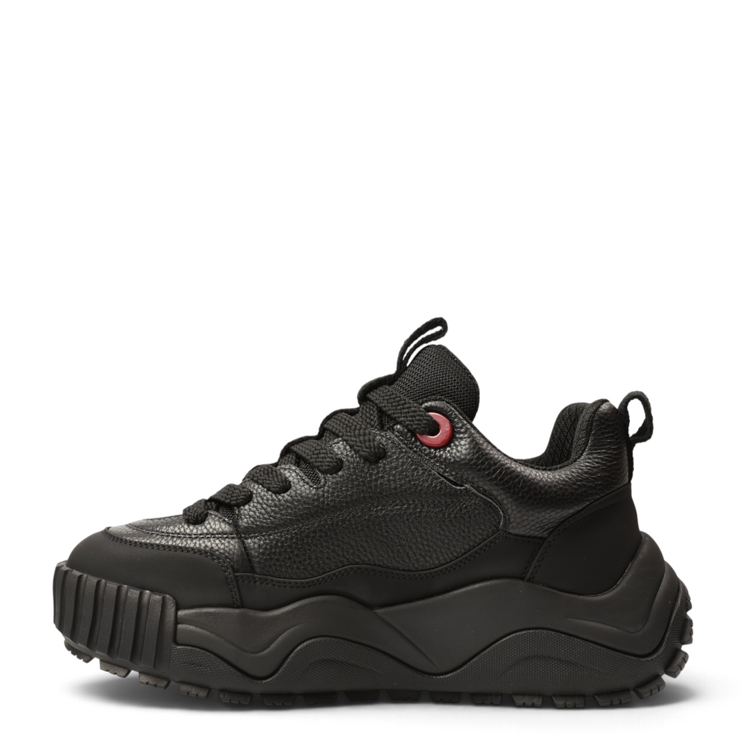 ada-shoes.ro Gryxx JS90003A black leather sneakers with a chunky platform sole and red eyelet detail