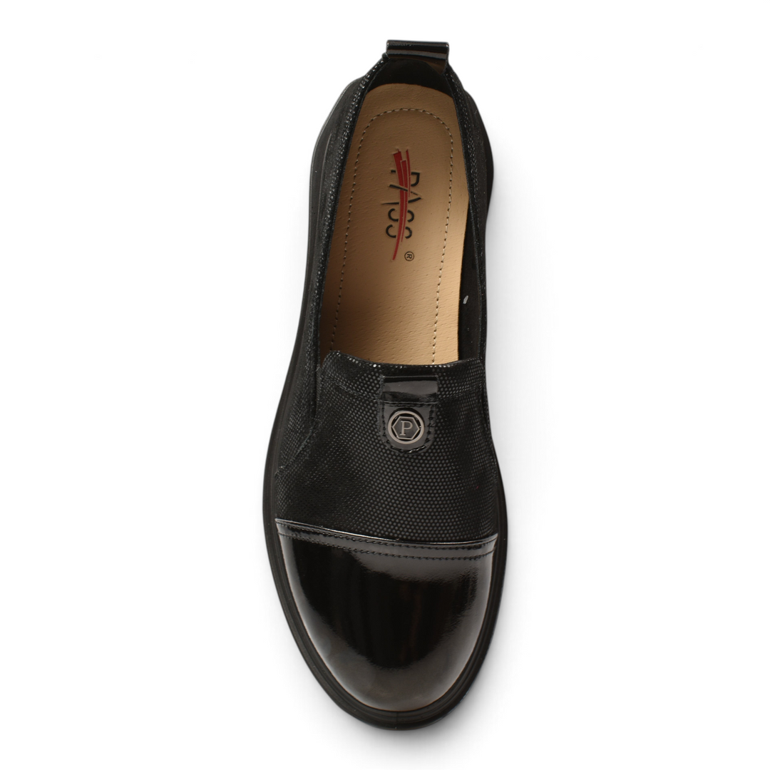 ada-shoes.ro Pass Collection black casual slip-on shoes with patent leather toe cap and textured fabric upper