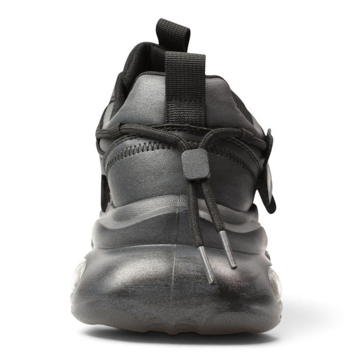 Back view of black Gryxx Sneakers F7801-G by ada-shoes.ro featuring a chunky sole and pull tab detail.