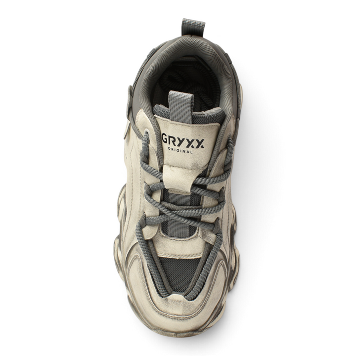 ada-shoes.ro Gryxx white leather sneakers with grey mesh details, thick flexible sole, and lace-up closure