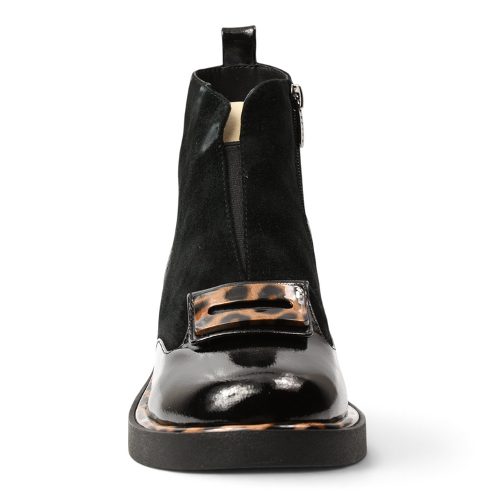 ada-shoes.ro Epica black ankle boots with animal print buckle and patent leather details