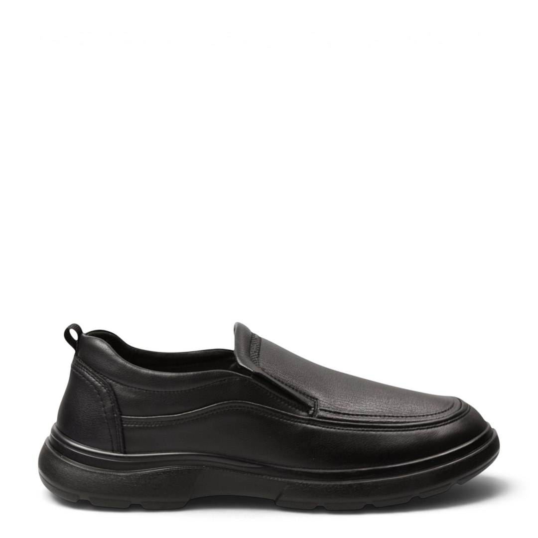 ada-shoes.ro Otter black leather casual slip-on shoes for men with elastic side inserts and flexible sole