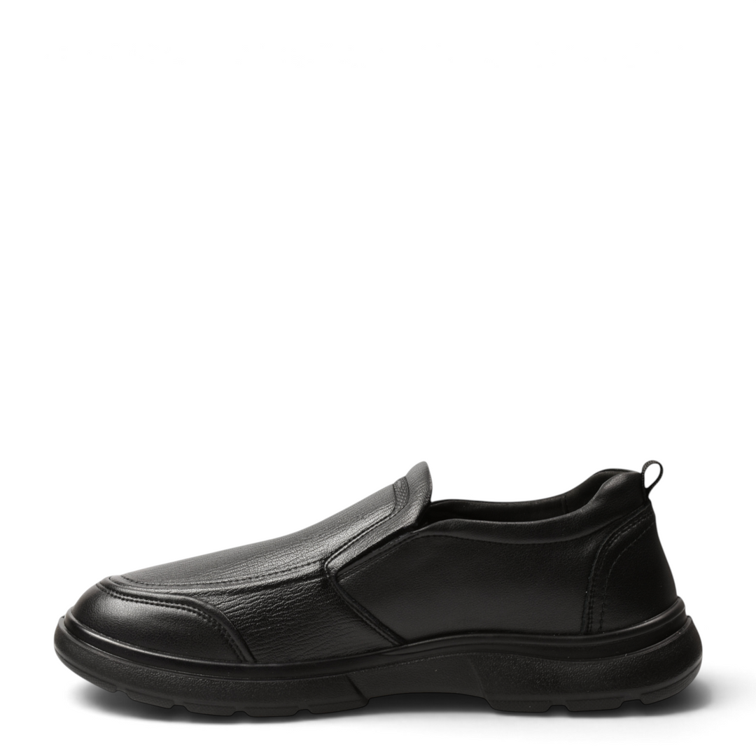 ada-shoes.ro Otter black leather casual slip-on shoes for men with elastic side panels and flexible sole