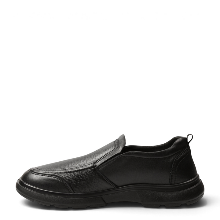 ada-shoes.ro Otter black leather casual slip-on shoes for men with elastic side panels and flexible sole
