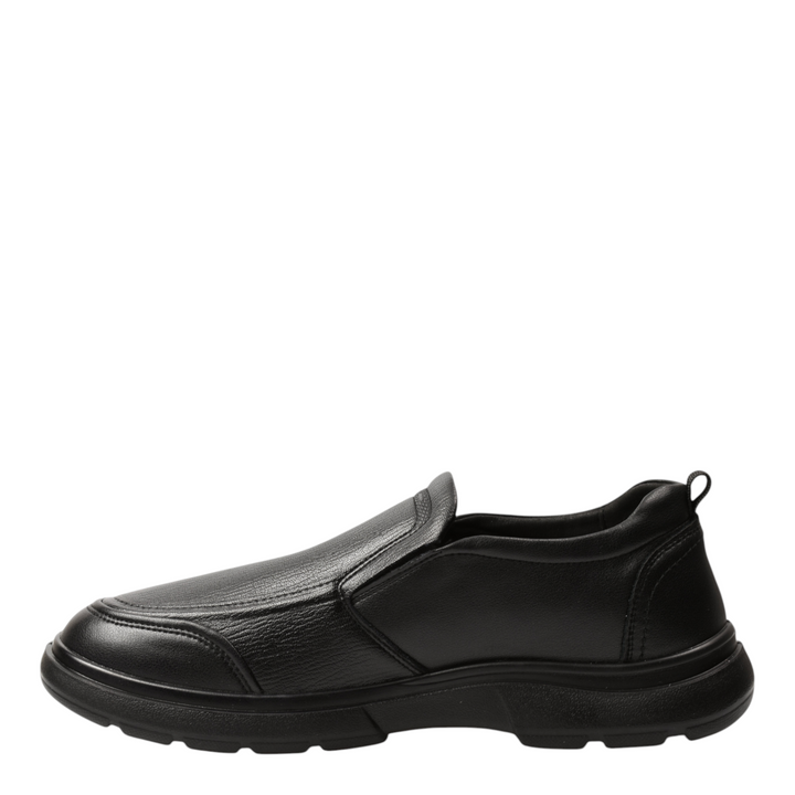 ada-shoes.ro Otter black leather casual slip-on shoes for men with elastic side panels and flexible sole