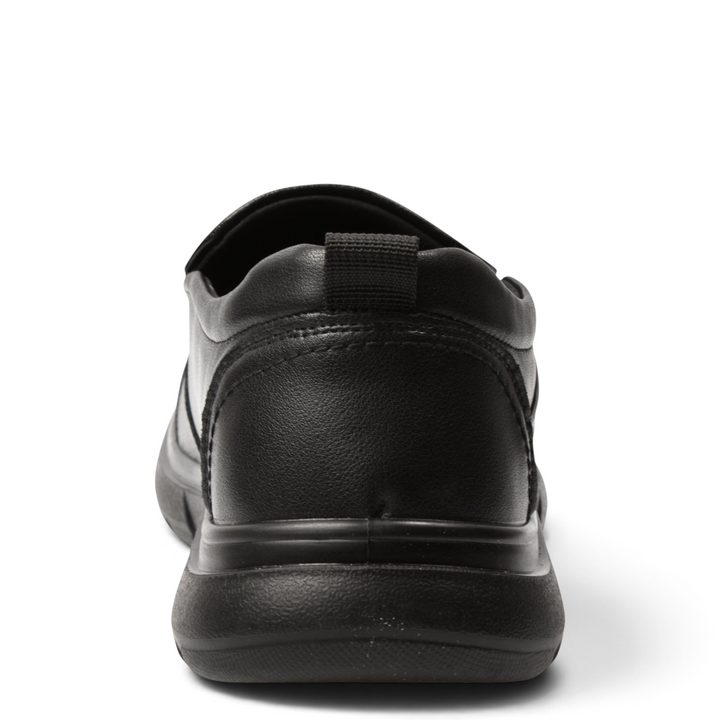 ada-shoes.ro Otter black leather casual slip-on shoes featuring a flexible sole and rear pull tab, back view.