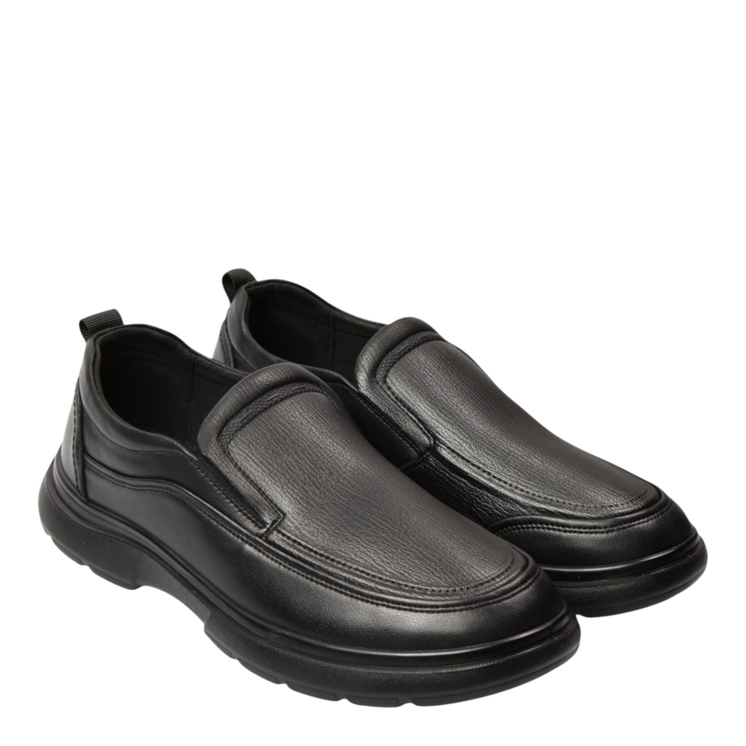 ada-shoes.ro Otter black leather casual slip-on shoes for men with elastic side inserts and flexible soles