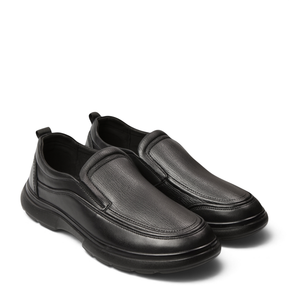 ada-shoes.ro Otter black leather casual slip-on shoes for men with elastic side inserts and flexible soles