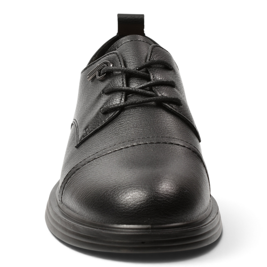 ada-shoes.ro Pass Collection black leather casual lace-up shoes with a modern rounded toe design