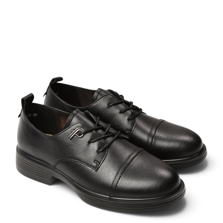 ada-shoes.ro black leather casual shoes for women with lace-up design and comfortable flat sole