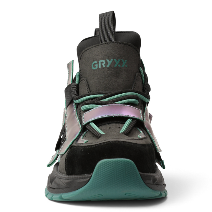 ada-shoes.ro GRYXX sneakers in black and green leather with a chunky sole and lace-up design