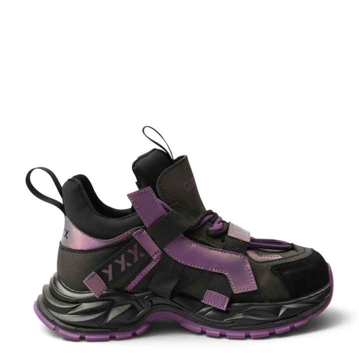 ada-shoes.ro Gryxx sneakers in black and purple leather with a thick platform sole and modern urban design