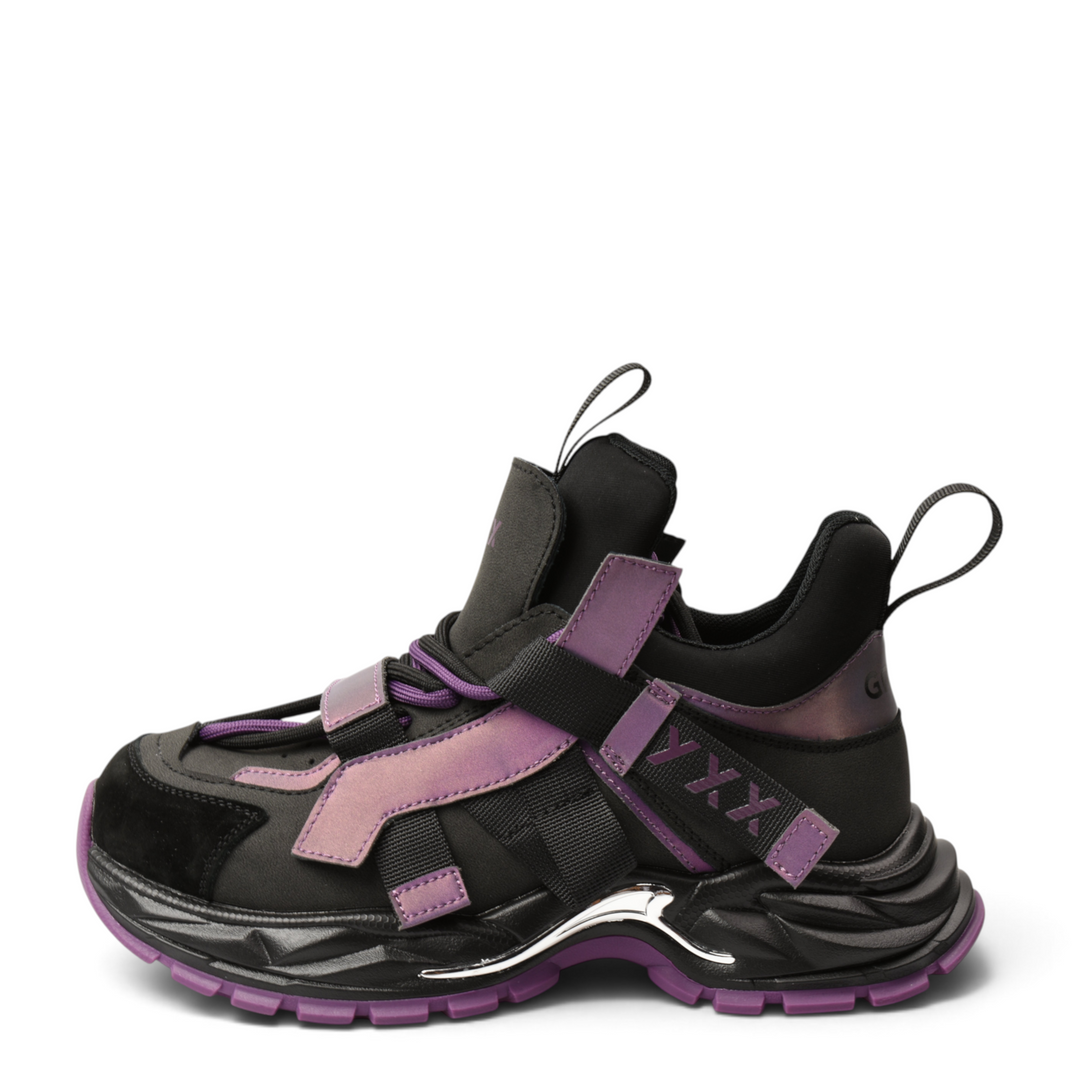 ada-shoes.ro Gryxx sneakers in purple and black leather with a chunky platform sole and lace-up design