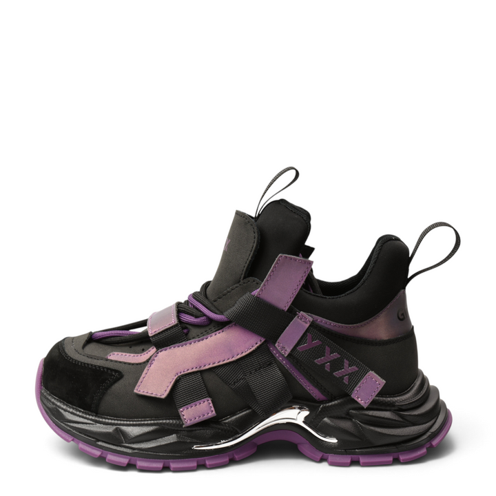 ada-shoes.ro Gryxx sneakers in purple and black leather with a chunky platform sole and lace-up design