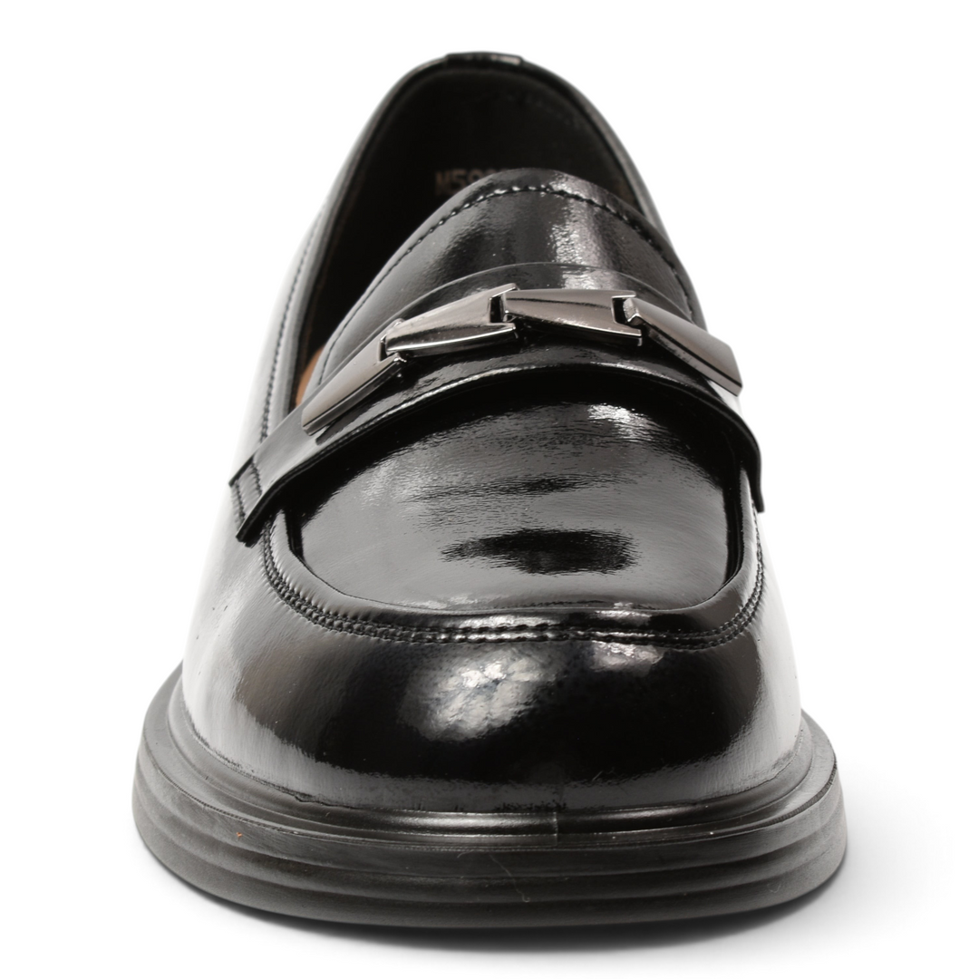 ada-shoes.ro Pass Collection black patent leather casual loafers with a metallic buckle and flexible sole